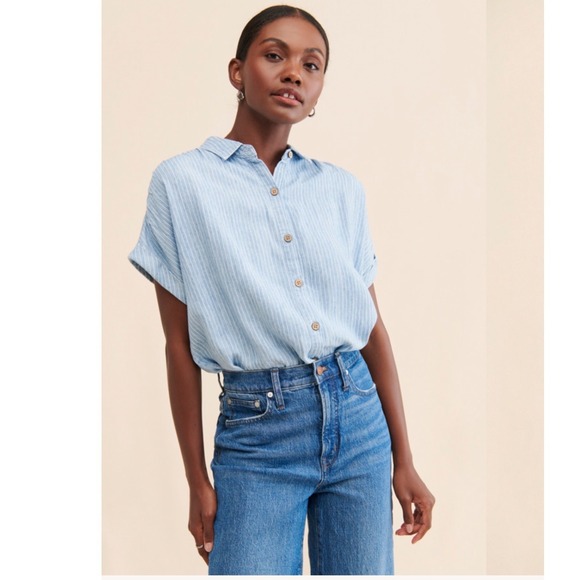 Faherty Tops - Faherty Breeze Striped Linen Blend Buttondown Shirt Small‎ layered boho classic